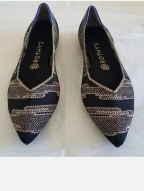 Rothy's Pointed Toe Flats - Golden Shimmer, Black/Rose Gold/Silver, 10, NWT